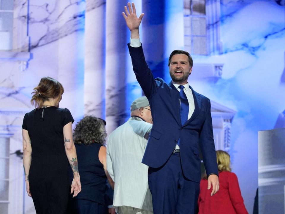 Republican vice presidential candidate, JD Vance, at the third day of the Republican National Convention in Milwaukee on July 17 2024. He has staked out his position as a clear outlier from the conservative mainstream with pro-union actions (Evan Vucci/AP)