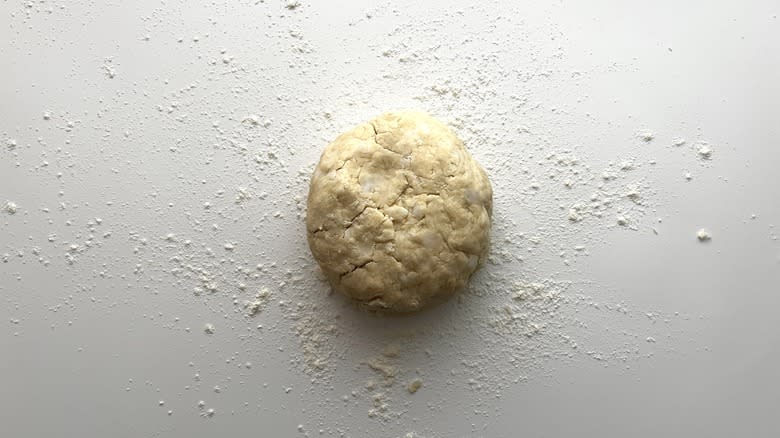 disc of dough on a floured surface