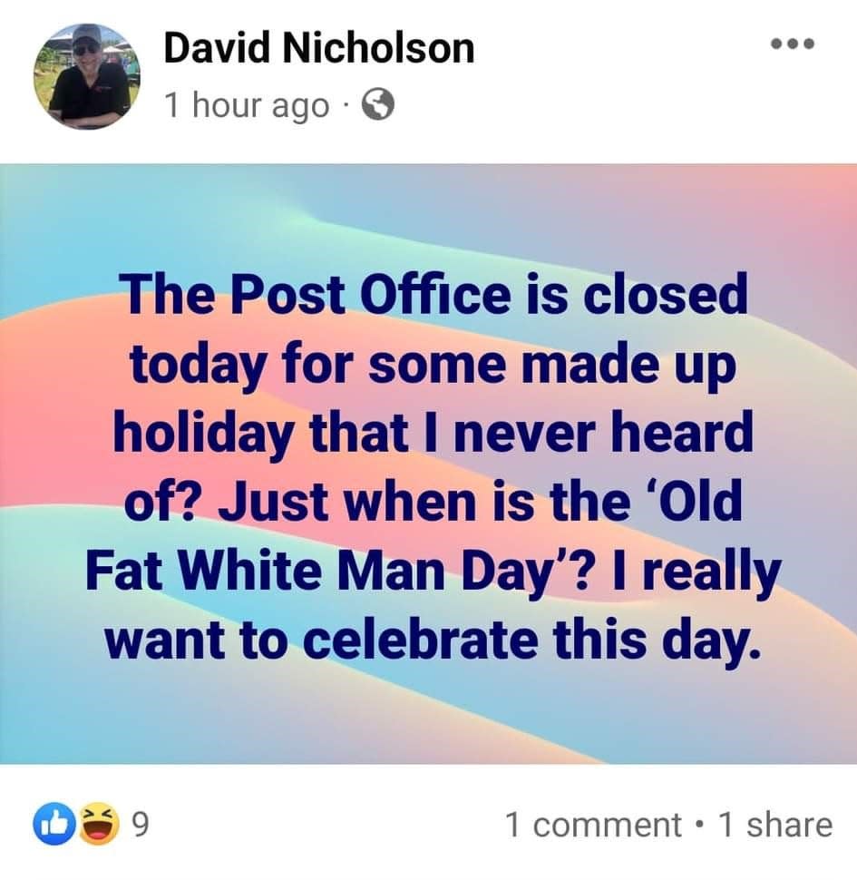 A screenshot of David Nicholson's Facebook post.