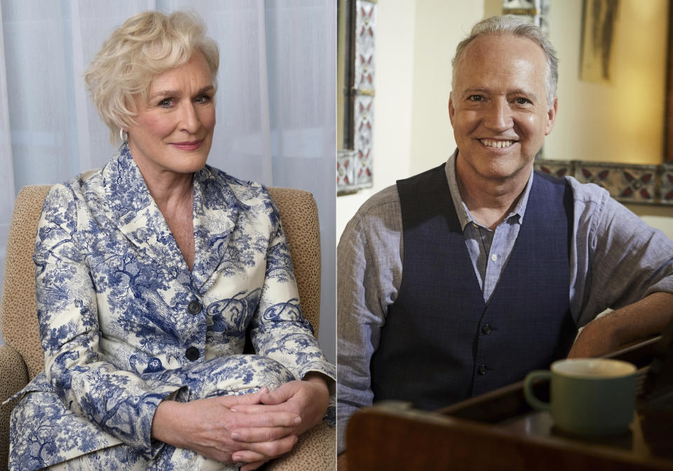 Glenn Close, nominated for an Oscar for best actress for her role in "The Wife," poses at the 91st Academy Awards Nominees Luncheon in Beverly Hills, Calif., on Feb. 4, 2019, left, and musician Ted Nash poses for a portrait in New York on May 4, 2021. Close is releasing an album with the Grammy-winning jazz saxophonist-composer on Friday. “Transformation: Personal Stories of Change, Acceptance, and Evolution,” is an 11-track spoken word jazz album that tackles heavy topics like race, politics and identity. (AP Photo)