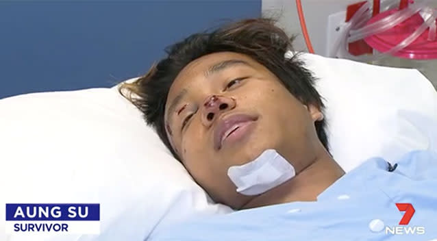 Remarkably, Aung required no surgery and was out of hospital in 24 hours. Source: 7 News