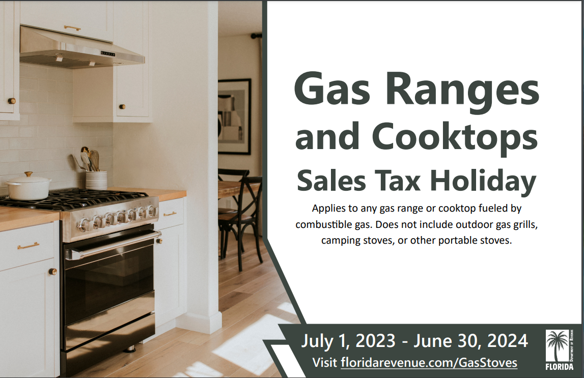 A Florida sales tax holiday for gas ranges and cooktops ends June 30, 2024.