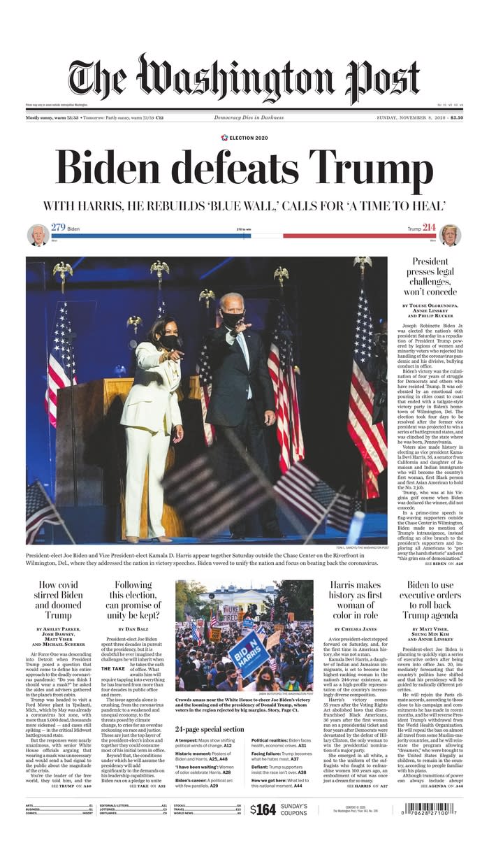 Biden wins: World papers A1s