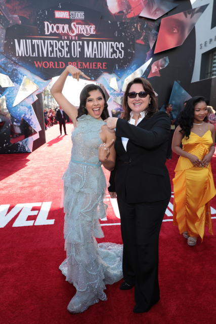 Xochitl Gomez and Victoria Alonso at the “Doctor Strange in the Multiverse of Madness” world premiere Monday - Credit: Alex J. Berliner/ABImages via AP Images