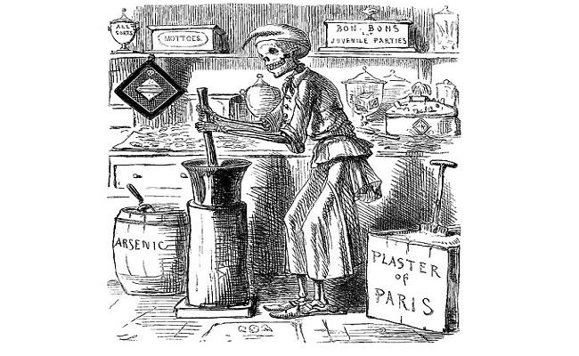 Ilustración publicada en la revista londinense Punch en 1858 sobre el caso de adulteración de los caramelos (imagen vía Wikimedia commons)