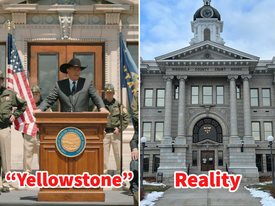 Side-by-side photos show the capitol in "Yellowstone" and in real life.