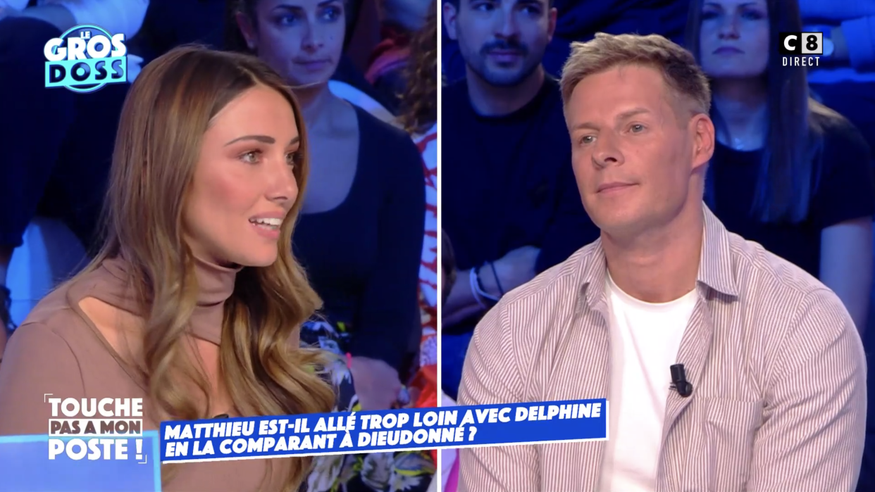 Dans un face-à-face organisé sur le plateau de TPMP, Delphine Wespiser s'est montrée très violente envers Matthieu Delormeau. (Capture d'écran C8)