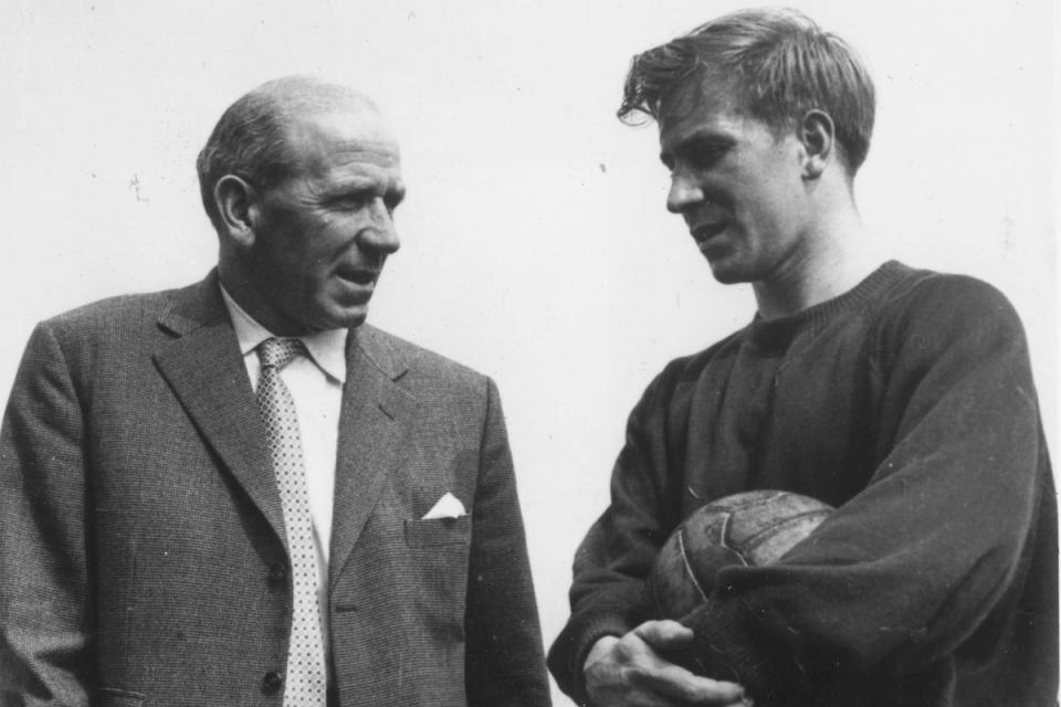 With manager Matt Busby in May 1958 (Getty)