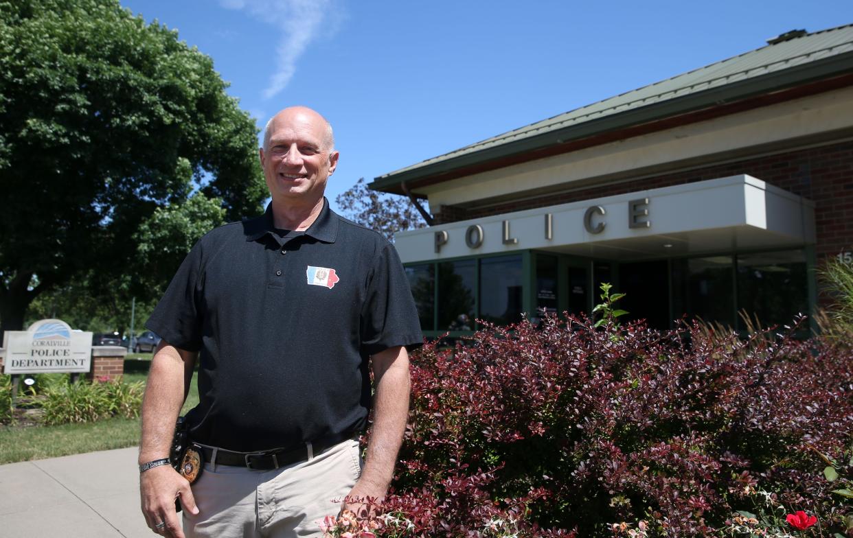 Coralville Police Chief Shane Kron poses for portraits ahead of his retirement Thursday, June 27, 2024 in Coralville, Iowa.