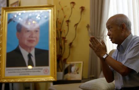 Prince Norodom Ranariddh gestures during an interview with Reuters at his home in central Phnom Penh, Cambodia October 14, 2017. Picture taken October 14, 2017. REUTERS/Samrang Pring