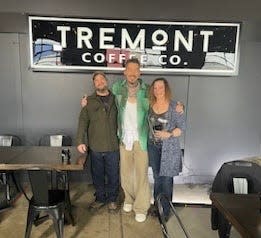 Chandra Potschner and her husband, William Potschner, are shown at Tremont Coffee in Massillon with David Bromstad, host of "My Lottery Dream Home." The Stark County couple will appear on a future episode of the HGTV reality television show.