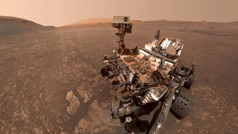 An image of NASA's Curiosity rover on Mars composed of 57 separate photographs the rover took on May 12, 2019.