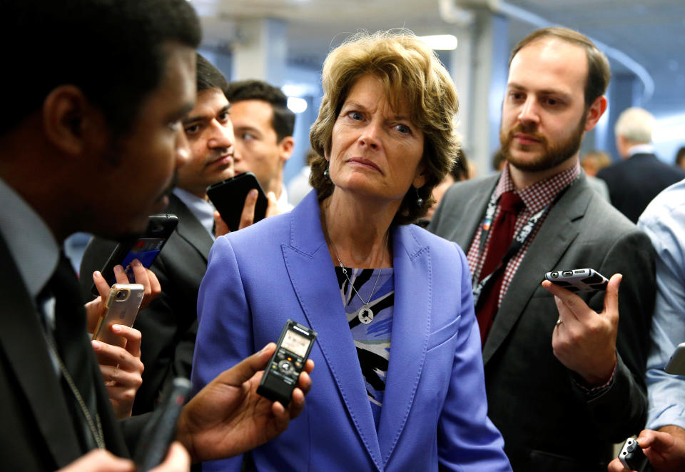 Sen. Lisa Murkowski (R-Alaska) being coy with reporters on how she'll vote on yet another Obamacare repeal bill. (Photo: Joshua Roberts / Reuters)