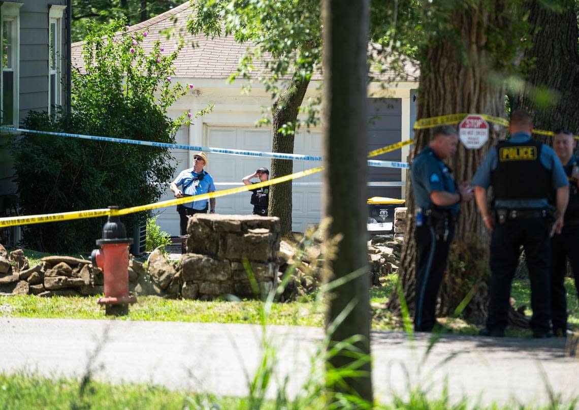 Homicide detectives investigate the scene of a fatal shooting on the 1300 block of E 81st Terrace on Friday, July 14, 2023, in Kansas City. The homicide victim is an adult male who died at the scene, police said.