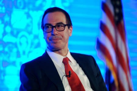 FILE PHOTO - Treasury Secretary Steven Mnuchin addresses Chamber of Commerce