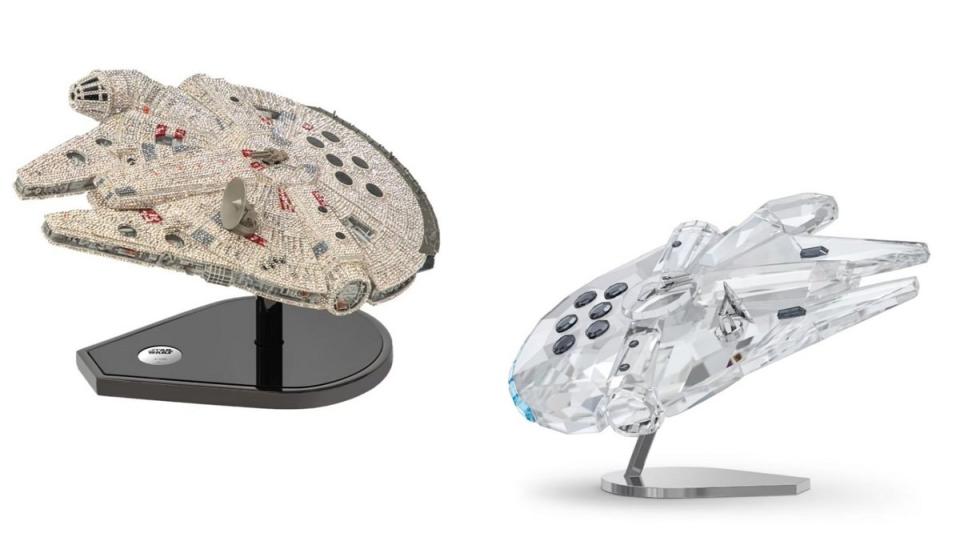 wo different glittering Millennium Falcon displays from Swarovski Crystal.