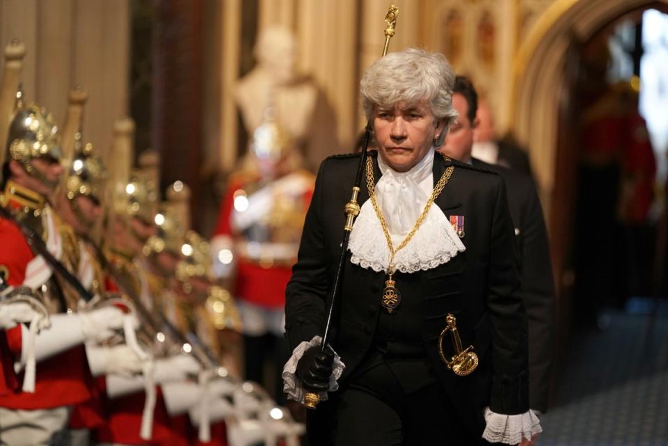 Lady Usher of the Black Rod walks through the Norman Porch for the State Opening of Parliament (Aaron Chown/PA) (PA Wire)