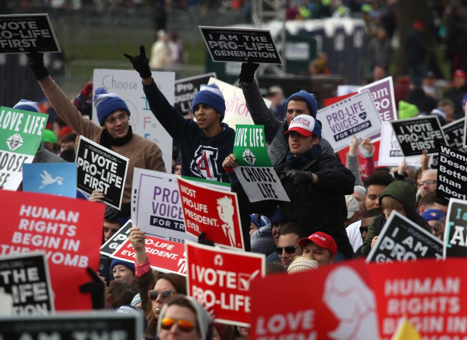 Demonstrators at the March For Life rally on the National Mall in Washington, D.C., on Jan. 24, 2019.