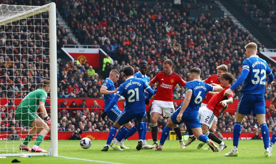 Everton survived this six-yard box scramble (Reuters)