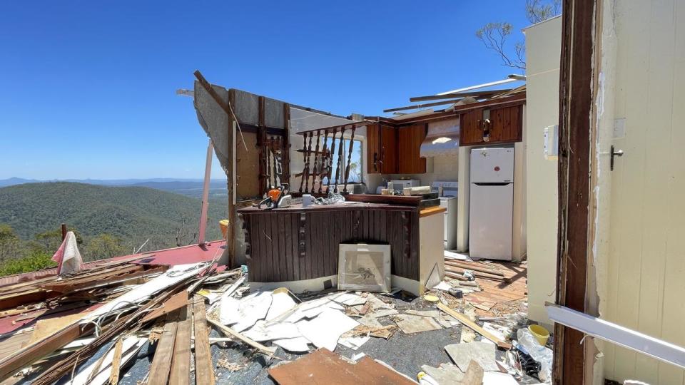 GOLD COAST, QUEENSLAND - NCA NewsWire Photos - 28 DECEMBER, 2023: Pictured is the destroyed home of Len la Tours which was totally destroyed by deadly storms over the holidays in south-east Queensland. At least seven people have died and more than 46,000 homes are still without power across the state on Thursday following thunderstorms and a "mini-cyclone". Picture: NCA NewsWire / Scott Powick