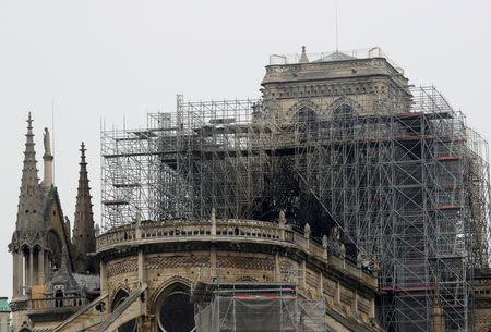 View of Notre-Dame Cathedral after a massive fire devastated large parts of the gothic gem in Paris, France April 16, 2019. REUTERS/Gonzalo Fuentes