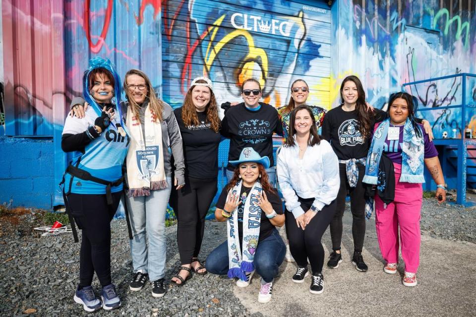 Charlotte FC has five major fan groups that start the party more than four hours before kick-off each match day, and each sent a woman representative to serve as “capo” and lead the chants ahead of the team’s match against the Columbus Crew on Saturday, March 23, 2024. Melissa Melvin-Rodriguez/mrodriguez@charlotteobserver.com