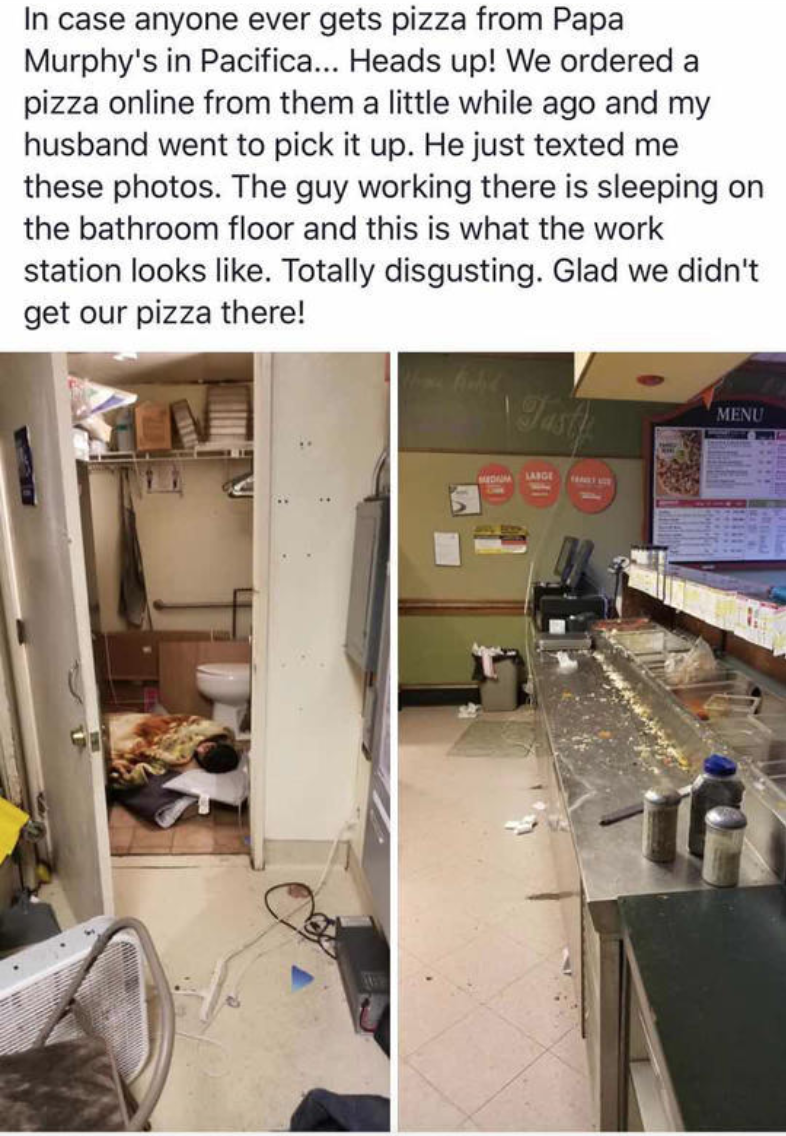 An employee allegedly asleep during working hours at a Papa Murphy’s. (Photo: Reddit)