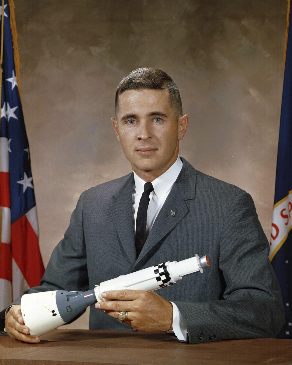 William Anders poses on Sept. 9, 1967, for his official NASA portrait in this image provided by NASA. The National Transportation Safety Board has released its preliminary investigation into the fatal plane crash of the former astronaut. (NASA via AP)