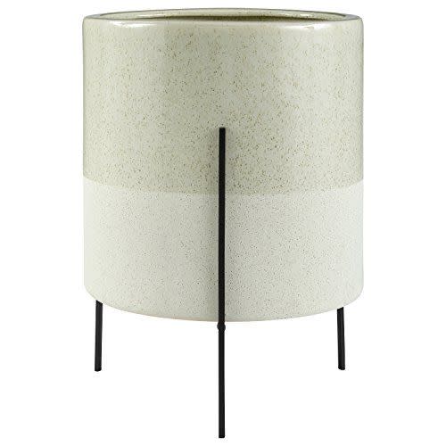 9) Mid-Century Ceramic Planter with Iron Stand