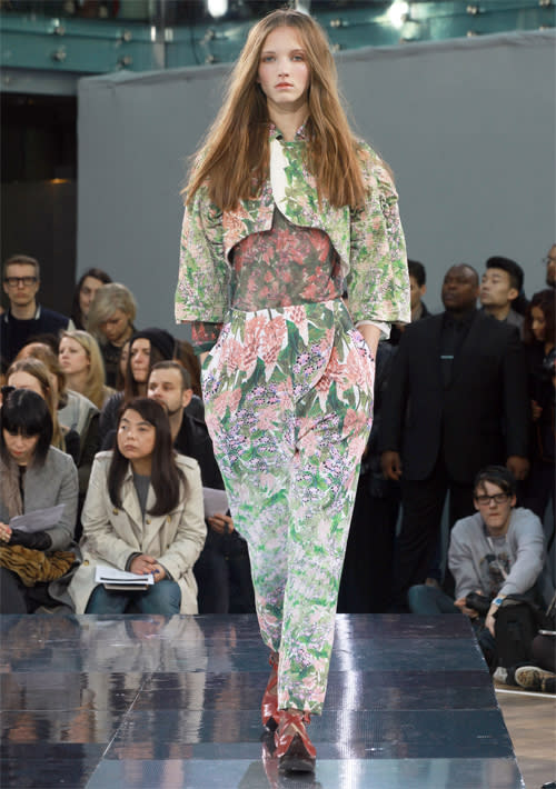 <b>London Fashion Week A/W13: Highlights</b><br><br>The most bizarre offering from the LCF - oversized winkle pickers with awesome floral prints everywhere. <br><br>©Rex