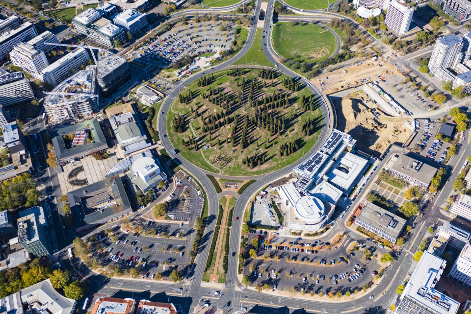 Aerial view of central Canberra