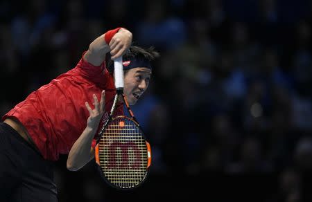 Barclays ATP World Tour Finals - O2 Arena, London - 19/11/16 Japan's Kei Nishikori in action during his semi final match against Serbia's Novak Djokovic Action Images via Reuters / Tony O'Brien Livepic