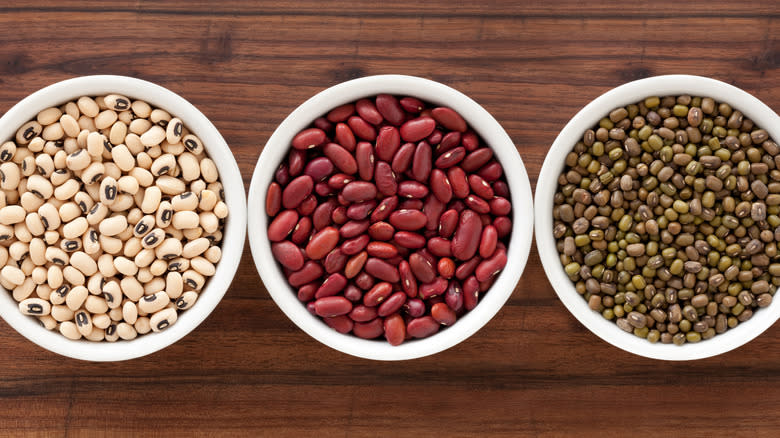 three bowls of beans