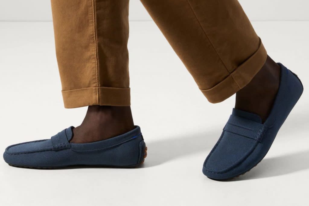 Blue machine-washable loafers.