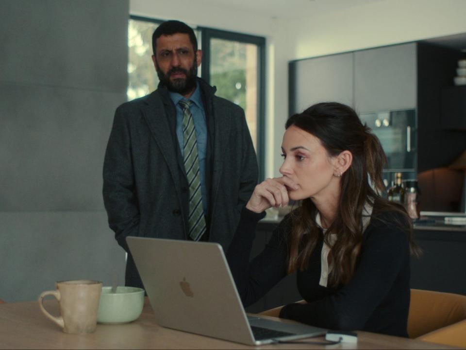 Adeel Akhtar as Detective Sami Kierce and Michelle Keegan as Maya Stern in Netflix's "Fool Me Once."