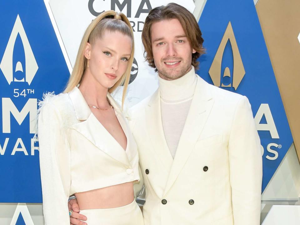 <p>Jason Kempin/Getty</p> Abby Champion and Patrick Schwarzenegger attend the 54th annual CMA Awards on November 11, 2020 in Nashville, Tennessee. 