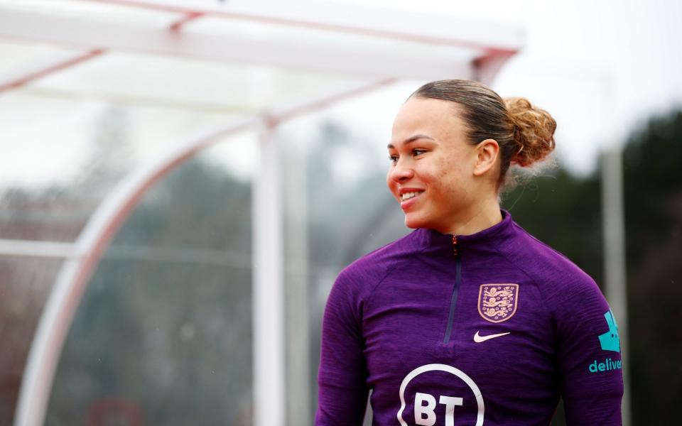 Ebony Salmon of England looks on during a training session ahead of an upcoming match - Getty Images