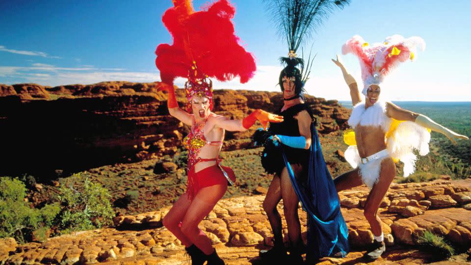 In the film, Tick (Hugo Weaving) and Bernadette (Terence Stamp) help Adam (Guy Pearce) realize his dream of climbing King Canyon in full drag. - Moviestore/Shutterstock