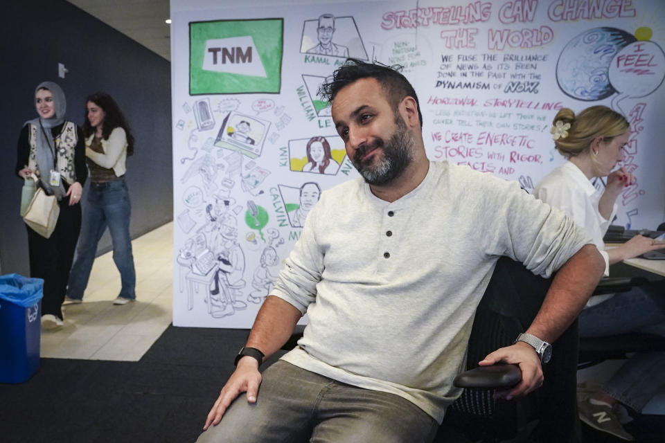 Ramin Beheshti, president and co-founder of The News Movement (TNM), a social media news operation re-imagined for Gen-Z consumers, as he meets with reporters on Thursday, March 2, 2023, in New York. (AP Photo/Bebeto Matthews)