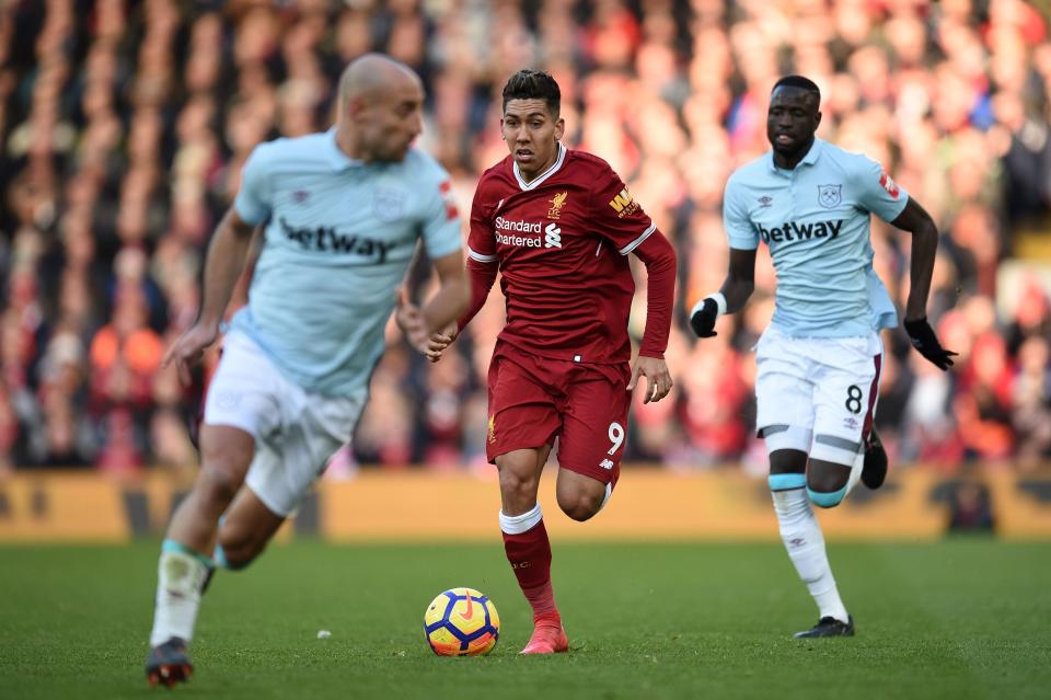 Roberto Firmino in action during Liverpool’s 4-1 win over West Ham at Anfield.