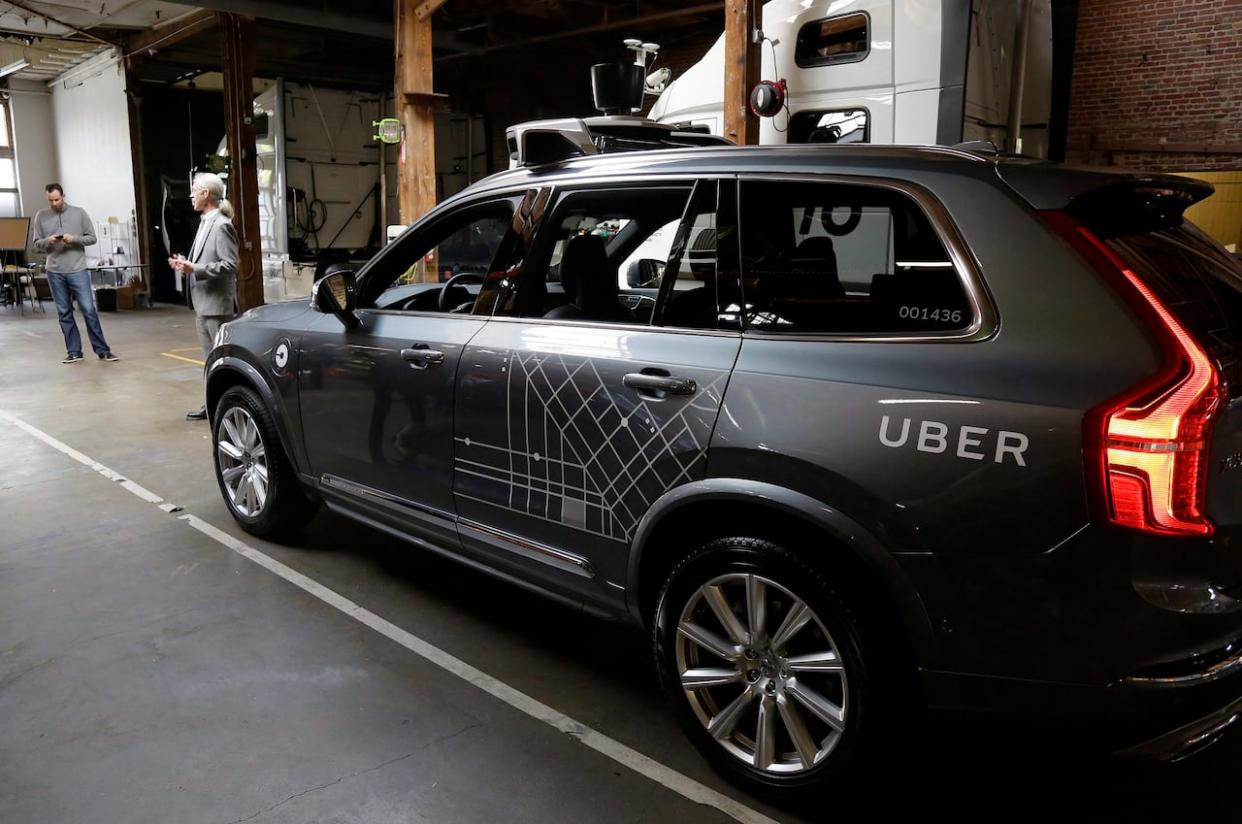 In this Dec. 13, 2016 file photo, an Uber driverless car is displayed in a garage in San Francisco. While automated cars are permitted in some U.S. states, B.C. legislation from earlier this month has prohibited them in the province for now. (Eric Risberg/The Associated Press - image credit)