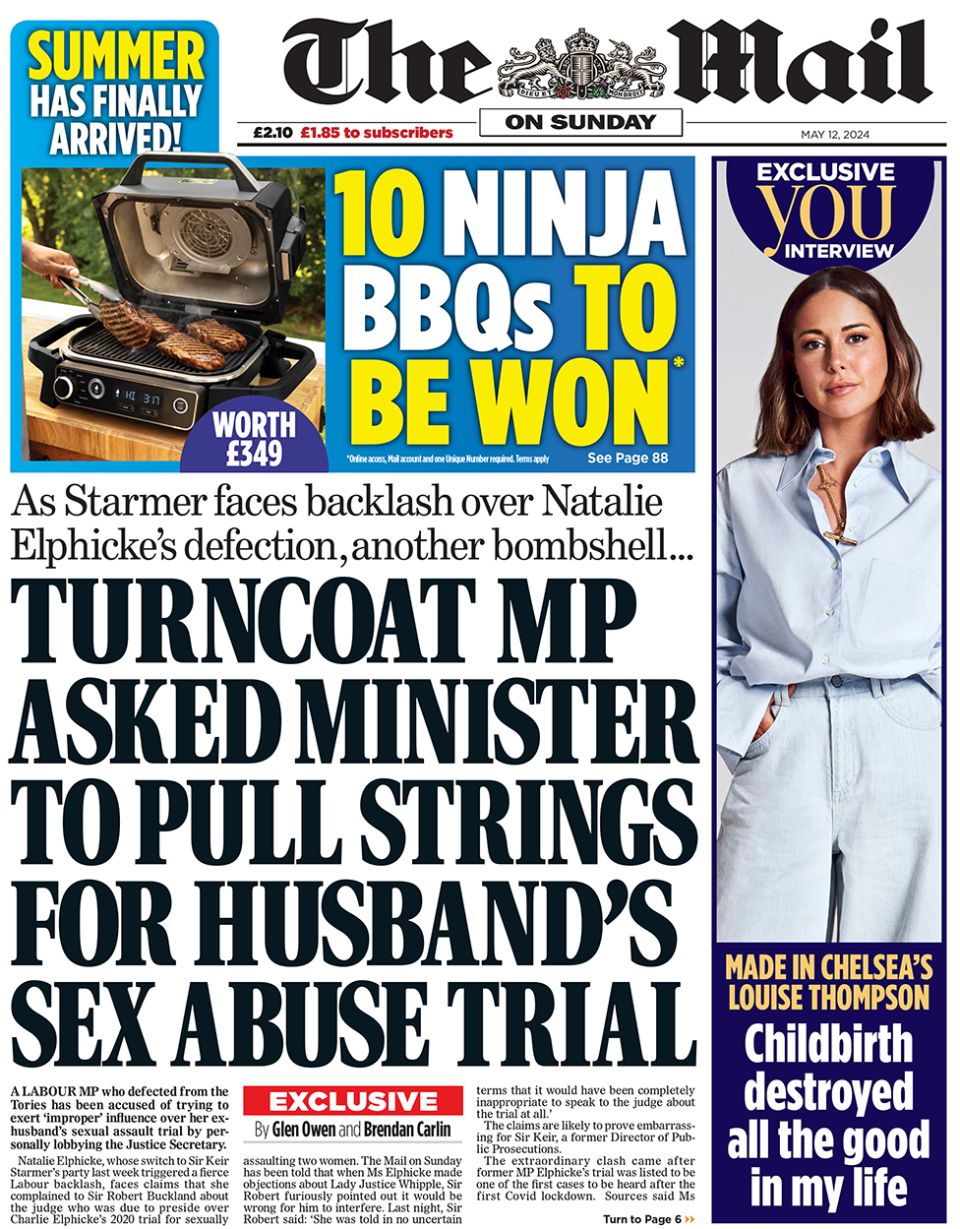 Mail on Sunday front page