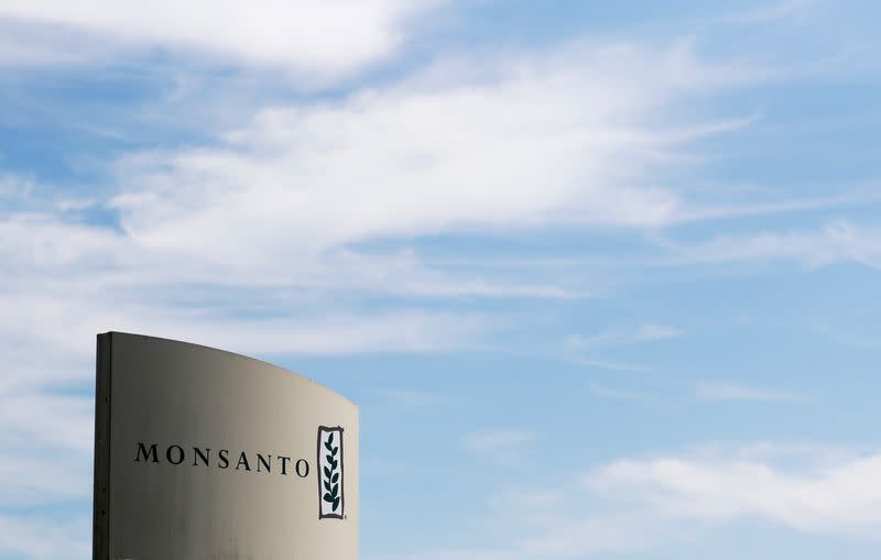 The logo of Monsanto is seen at the Monsanto factory in Peyrehorade
