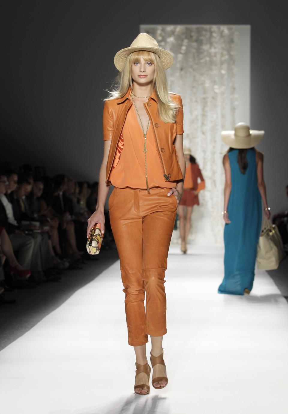 A model wears a design from the Rachel Zoe Spring 2013 collection at Fashion Week in New York, Wednesday, Sept. 12, 2012. (AP Photo/Kathy Willens)