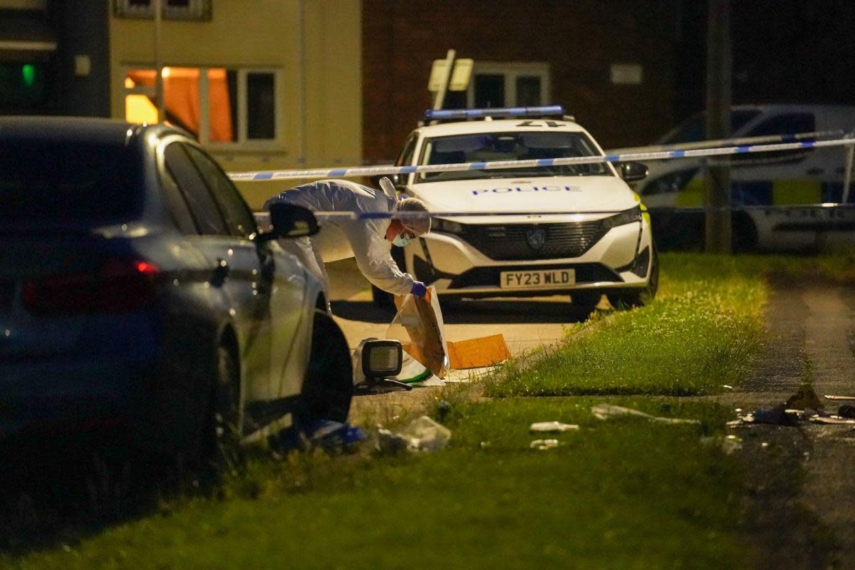 Police and CSI investigators on Wrensfield Road in Stockton. <i>(Image: TERRY BLACKBURN)</i>