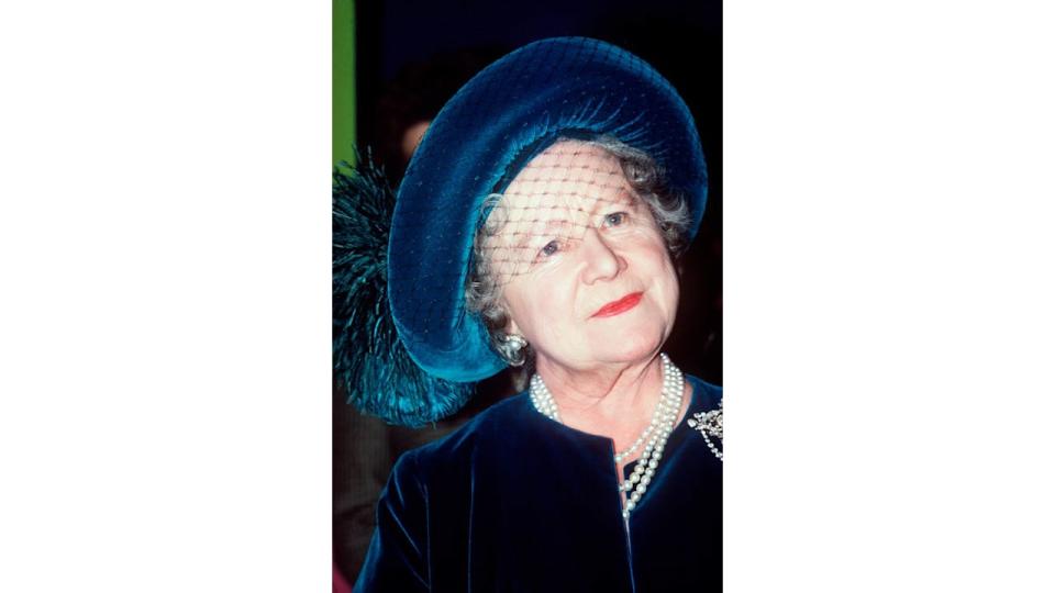 The Queen Mother in a blue outfit