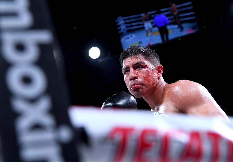 INGLEWOOD, CA - APRIL 26: Jessie Vargas during his welterweight fight against Humberto Soto (not pictured) at The Forum on April 26, 2019 in Inglewood, California. Vargas scored a sixth-round technical knockout to defeat the former two-division champion. (Photo by Jayne Kamin-Oncea/Getty Images)