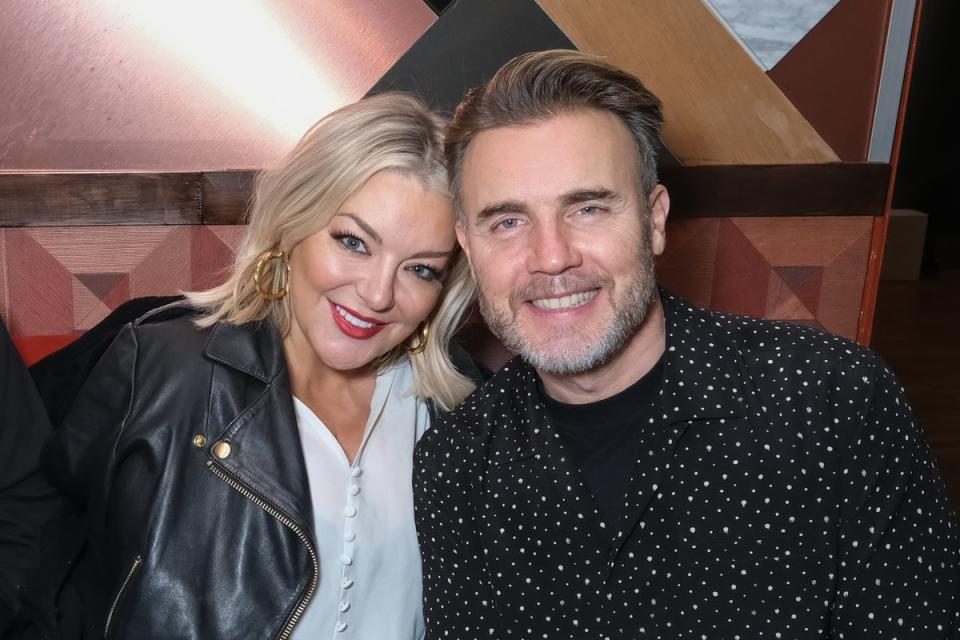 Gary Barlow Wines 1st Anniversary Christmas Party In London: Gary Barlow hosts Sheridan Smith at Gary Barlow Wines 1st Anniversary Christmas Party at HARVEY NICHOLS FIFTH FLOOR BAR, Knightsbridge on December 7, 2022 in London, England. (Dave Benett)