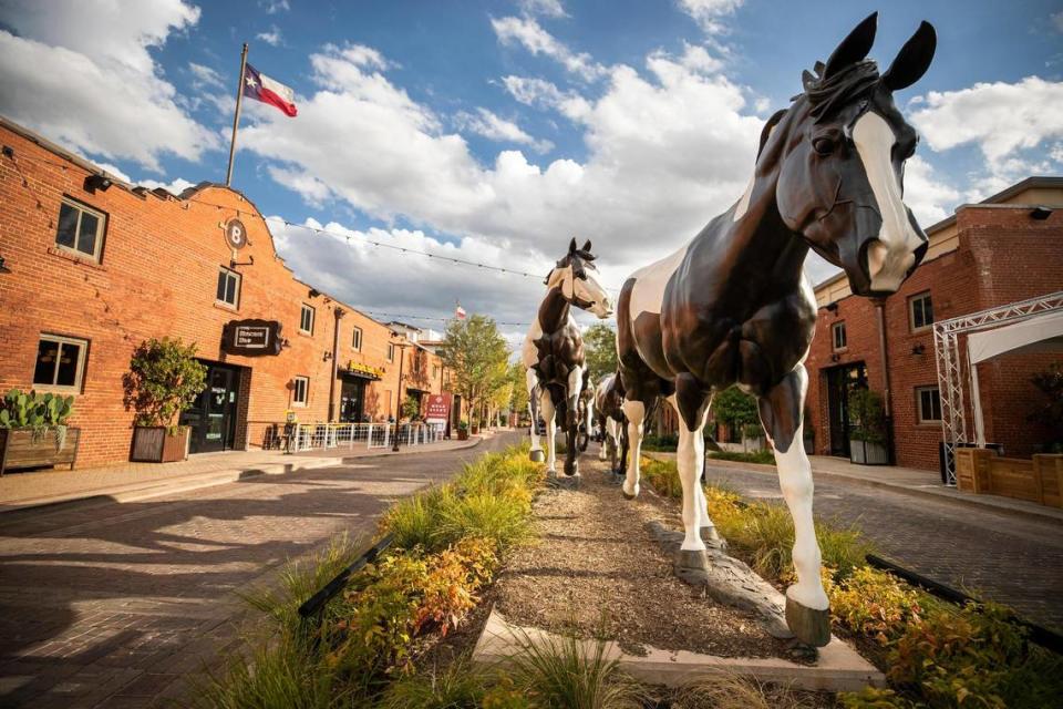 The Biscuit Bar is in the Stockyards near the “Legacy of Color” bronze sculpture by Gainesville sculptor Marrita Black