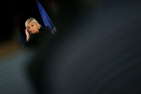 Marine Le Pen, French National Front (FN) political party leader and candidate for French 2017 presidential election, attends a political rally in Les Sables d'Olonne, France, March 27, 2017. REUTERS/Stephane Mahe